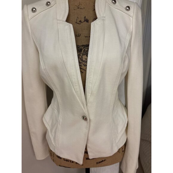 White House Black Market Ivory Blazer Silver Stud Accents 4 Padded Shoulders - Picture 15 of 16